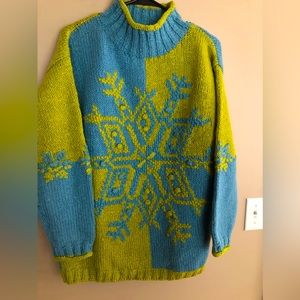 Vintage EXPRESS TRICOT Lime Green & Blue WOOL Sweater  Size S